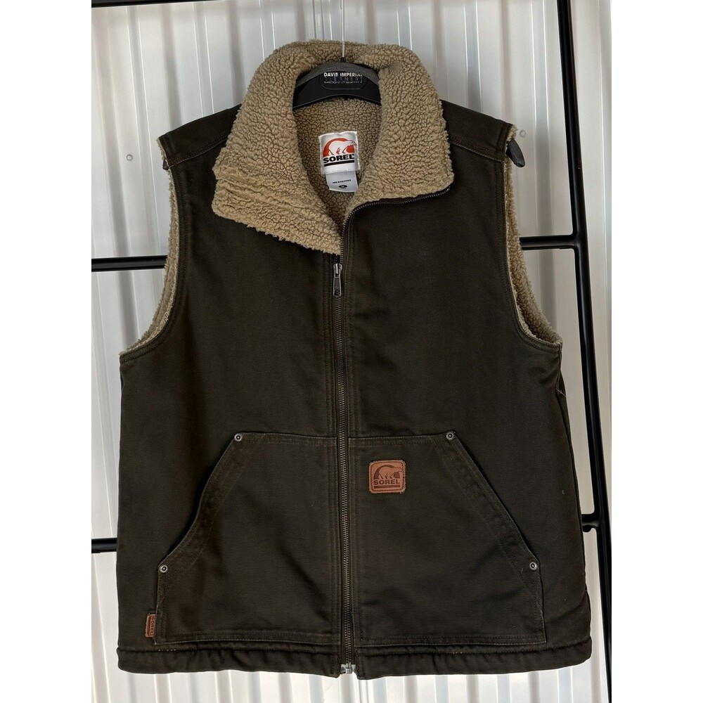 Sorel Men’s Sherpa-Lined Canvas Work Vest Insulated Outdoors Warm Pockets Medium